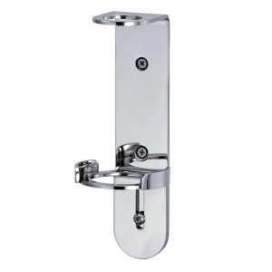 Chrome single wall bracket for a 300ml soap bottle, shown at an angle