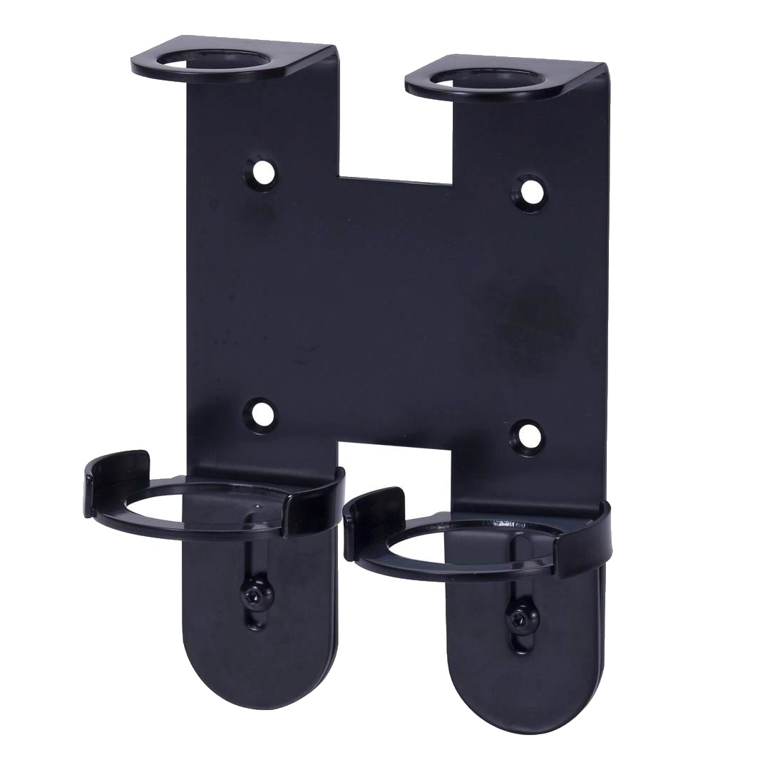 Graphite double wall bracket for two 300ml soap bottles, shown at an angle