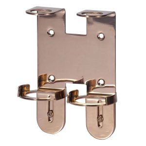 Warm sunset gold double wall bracket for two 300ml soap bottles, shown at an angle